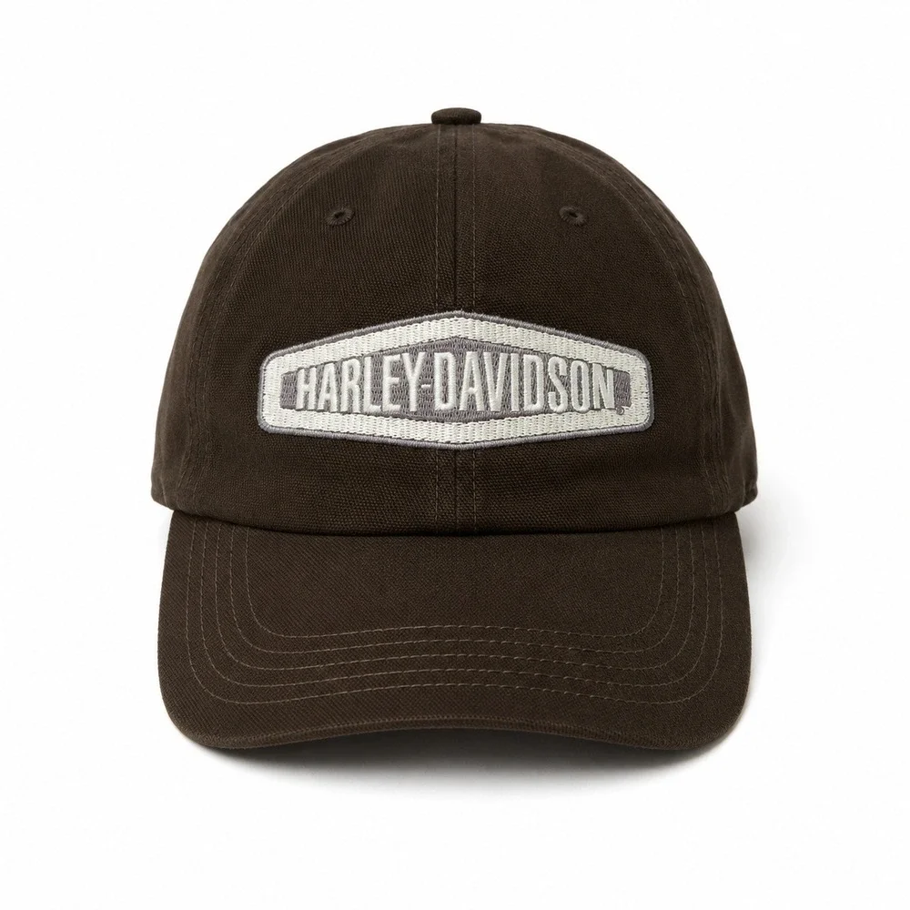 Harley Davidson Hat Dad Cap Brown Canvas Leather Strapback Embroidered Biker